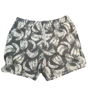 SAXX Shorts Mens XXL Black White Banana Print Oh Buoy 2N1 Swim Trunks Volley 7"